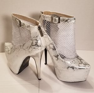 #6  White/ silver snake print shoe booties
